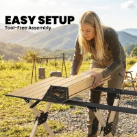 Outsunny 4ft Folding Camping Table, Waterproof Picnic Table with Roll Up Top and Metal Frame, Dark Brown(m-6)
