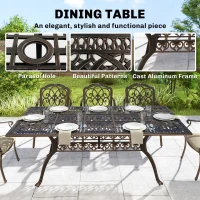 Outsunny 9 Piece Cast Aluminium Garden Dining Set, Garden Table and Chairs Set with Cushions, Parasol Hole for Patio, Bronze Tone(m-6)