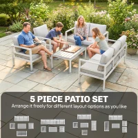 Outsunny 5 Pieces Aluminium Garden Furniture Set with Olefin Cushions, Extra Deep Outdoor Garden Sofa Set, White(m-9)