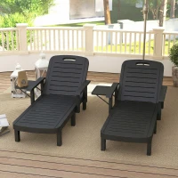 Outsunny Set of 2 Reclining Sun Loungers, 5 Positions Adjustable Outdoor Chaise Lounge Chair with Armrests, Black(m-8)