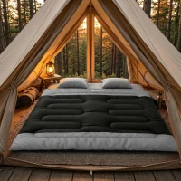 Outsunny Double Sleeping Bag with 2 Pillows, 220 x 160 cm Extra-Large Sleeping Bag for Adults, Black and Grey(m-9)