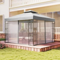 Outsunny 3 x 3(m) Patio Gazebo Canopy Garden Pavilion Tent Shelter with 2 Tier Roof and Mosquito Netting, Light Grey(m-8)
