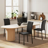 HOMCOM Set 4 Sedie da Pranzo in Finta Pelle con Cuciture a Rombi e Gambe in Metallo, Nero(m-6)