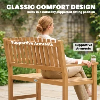 Outsunny Ławka ogrodowa 2-osobowa, odporna na warunki atmosferyczne, drewniana ławka z lamelowym designem i podłokietnikami, do 320 kg, 112 x 64 x 92 cm, naturalne drewno(m-6)