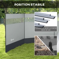 Outsunny Paravent brise-vent de camping portable pliable avec sac de transport et poteaux en acier dim. 440 cm x 140 cm gris clair(m-5)