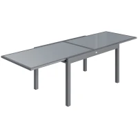 Outsunny Extending Garden Table for 6-10, Aluminium Outdoor Dining Table with Tempered Glass Top, Grey(m-1)