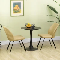 HOMCOM Lot de 4 chaises de salle à manger avec dossier assise en similicuir et piètement en acier 48 x 71 x 87 cm beige(m-10)