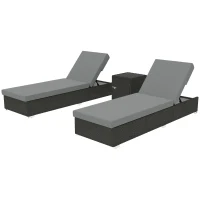Outsunny Rattan Sun Loungers Set of 2 with Side Table, Garden Recliner Sunbeds with Adjustable Back, Cushions, Dark Grey(m-11)