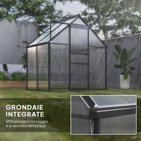 Outsunny Serra in Policarbonato e Alluminio con Porta a Battente e Finestra a Tetto, 192.5x131x200 cm, Grigio(m-7)
