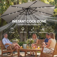 Outsunny 2.6 m Garden Parasol Umbrella with LED Solar Light, Parasol Cover, Outdoor Market Patio Umbrella, Light Grey(m-6)