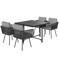 Outsunny 5 Piece Garden Furniture Set, Garden Dining Set with Wood-Plastic Table and 4 Armchairs, Light Grey