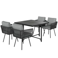 Outsunny 5 Piece Garden Furniture Set, Garden Dining Set with Wood-Plastic Table and 4 Armchairs, Light Grey(m-1)
