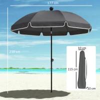 Outsunny 1.8 m Beach Umbrella Parasol with Sand Anchor, Portable 30° Tilting Patio Sun Shade with Adjustable Height, Dark Grey(m-3)