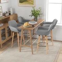 HOMCOM Tabourets de Bar Design scandinave Lot de 4 tabourets de Bar avec Repose-Pieds et accoudoirs Bois massif Lin Gris foncé(m-10)