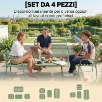 Outsunny Set Giardino 4 Pezzi, Divano Esterno Metallo con Doghe, Verde(m-5)