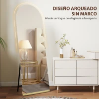 HOMCOM Espejo de Cuerpo Entero Curvado 160x50 cm sin Marco Base de Madera Espejo de Pie o Apoyado en la Pared Transparente(m-6)