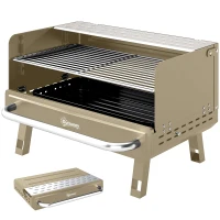 Outsunny Portable BBQ Grill, Charcoal Barbecue Grill with Adjustable Grates, Foldable Legs, Side Shelf for Camping Travel, Khaki(m-11)