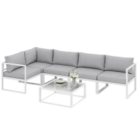 Outsunny 5 Seater Aluminium Garden Furniture Set, Garden Sofa Set with Thick Cushions for Patio and Balcony, Outdoor, Light Grey(m-10)