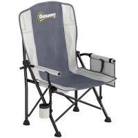 Outsunny Padded Camping Chair Adults Heavy Duty Folding Chair Side Pocket Cup Holder Carry Bag Outdoor Light Grey(m-11)