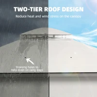 Outsunny 3 x 3.6 m Outdoor Garden Gazebo with Netting and Curtains, Double Roof Patio Gazebo Permanent Pavilion, Light Grey(m-4)