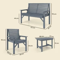 Outsunny 4 Piece Wooden Garden Furniture Set, Outdoor Garden Sofa Set with 2 Armchairs, Loveseat and Coffee Table, Grey(m-3)