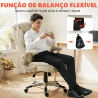 HOMCOM Cadeira de Escritório com Massagem Vibratória de 4 Pontos Aquecimento Lombar Apoios de Braços Rebatíveis Encosto Alto Altura Ajustável Creme(m-8)