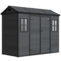 Outsunny 8 x 4 ft Resin Garden Shed, Wood-Effect Outdoor Storage Shed with Floor, Windows, Lockable Doors and Vents, Dark Grey(m-1)
