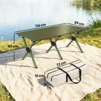 Outsunny 4ft Folding Camping Table, Waterproof Picnic Table with Roll Up Top and Metal Frame, Green(m-3)