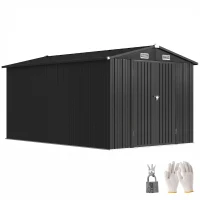 Outsunny 12 x 8 ft Garden Shed, Outdoor Storage Shed with 4 Vents and Lockable Double Doors, Dark Grey(m-10)