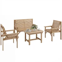 Outsunny 4 Piece Wooden Garden Furniture Set, Outdoor Garden Sofa Set with 2 Armchairs, Loveseat and Coffee Table, Natural Wood(m-10)