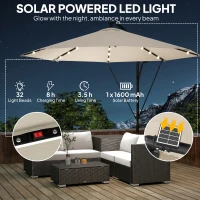 Outsunny 3 m Cantilever Parasol with Solar LED Lights Garden Umbrella with Cross Base, Cream White(m-4)