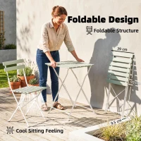 Outsunny Outdoor Bistro Set Folding Patio Furniture Set with 2 Chairs Table for 2 People White and Green(m-4)