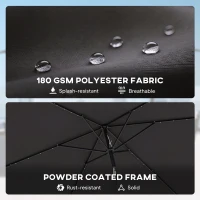 Outsunny 3 x 2 m Garden Parasol Umbrella with LED Solar Light, Parasol Cover, Outdoor Market Patio Umbrella, Black(m-7)