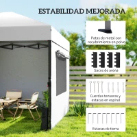 Outsunny Carpa Plegable Pop-up 3x3 m con 3 Paredes 2 Ventanas Altura Ajustable UPF50+ Bolsa Transporte y Sacos de Arena Blanco(m-6)