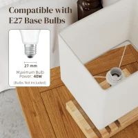 HOMCOM Bedside Lamp with USB A+C Charging Ports and 3 Phone Stands, Modern Table Lamp with Solid Wood Base and Fabric Shade for Bedroom Living Room Office, E27 Socket, Bulb Not Included, White(m-6)