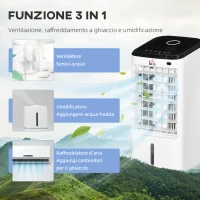 HOMCOM Raffrescatore Evaporativo 3 in 1, Ventilatore, Umidificatore con Ghiaccio e Deumidificatore, Bianco(m-5)
