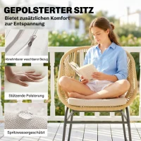 Outsunny Rattan Bistroset 3 teiliges Gartenmöbel-Set mit 2 Gartenstühlen, Glastisch, waschbaren Kissen, Ergonomisch(m-7)