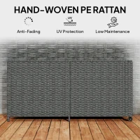 Outsunny Rattanowa skrzynia ogrodowa 650L wodoodporna, UV odporna, ze schowkiem, kółkami i pokrywą, 150 x 75 x 74 cm, ciemnoszara(m-9)