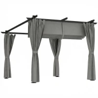 Outsunny 3 x 3 m Retractable Roof Pergola, with Curtains - Light Grey(m-1)