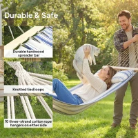 Outsunny Cotton Hammock, Soft Portable Swing Sleeping w/ Headrest & Side Pocket, Blue and White(m-6)