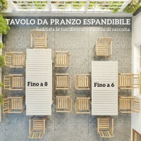 Outsunny Tavolo da Giardino Allungabile per 6-8 Persone, in Alluminio con Piano a Doghe, Bianco(m-4)