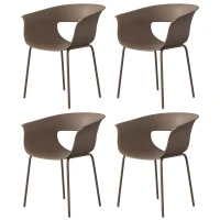 Outsunny Gartenstühle 4er Set ergonomisch Balkonstühle mit Ausschnittdesign Armlehne Wetterfest rostbeständig Kaffee(m-10)