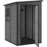 Outsunny 4'x5' Garden Storage Shed, Lean to Shed, Lockable Garden Shed with Window, Vent and Plastic Roof, Wood-Effect(m-11)