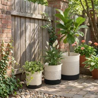 Outsunny Plant Pots Handwoven Cotton Indoor Planters with Waterproof Liner Set of 3 White(m-9)