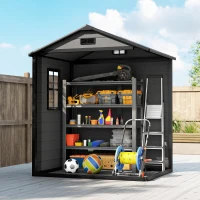 Outsunny 6'x4.5' Garden Storage Shed, Lockable Garden Shed with Double Doors, Window, Vent and Plastic Roof, Dark Grey(m-9)