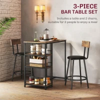 HOMCOM Stół barowy z 2 krzesłami, zestaw do kuchni, nowoczesny(m-4)