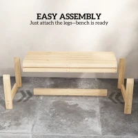 Outsunny Wooden Outdoor Bench, 2 Seater Garden Bench, Backless Patio Bench with Slatted Curved Seat, Natural Wood Finish(m-7)