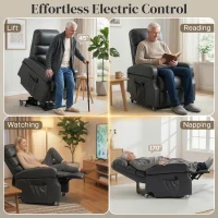 HOMCOM Elektrische tv-stoel met opsta-hulp, relaxstoel met afstandsbediening, voetsteun en ligfunctie, donkergrijs(m-4)