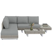 Outsunny Conjunto de Jardim em Vime de 3 peças com Sofás Modulares de 3 e 2 Lugares Mesa Lateral e Mesa de Centro Cinza(m-11)