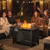 Outsunny Propane Gas Fire Pit Table, Outdoor Firepit with 43" Steel Tabletop and Lid, 50,000 BTU Pulse Ignition Fire Table w/ Stainless Steel Burner, Glass Wind Guard, and Cover(m-2)